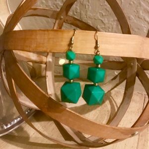Green Three Tier Block Earrings